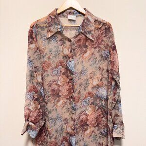 Vintage sheer flower button up tunic size L made in France